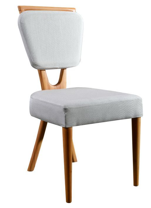 Chaise en bois de chêne et tissu lin crème Karny - Lot de 2 - Photo n°1