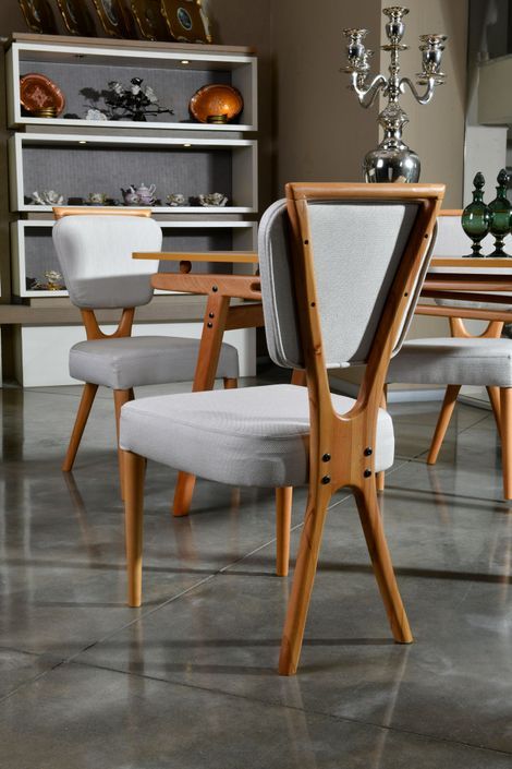 Chaise en bois de chêne et tissu lin crème Karny - Lot de 2 - Photo n°5