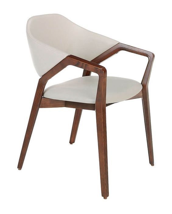 Chaise en bois de frêne couleur noyer et simili cuir blanc Mora - Photo n°1