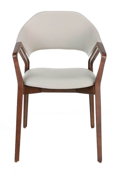 Chaise en bois de frêne couleur noyer et simili cuir blanc Mora - Photo n°3