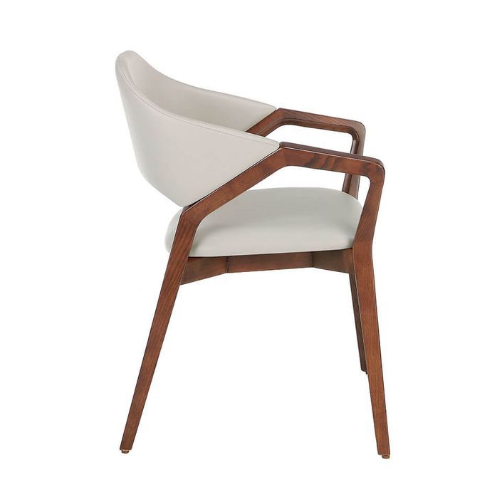 Chaise en bois de frêne couleur noyer et simili cuir blanc Mora - Photo n°4