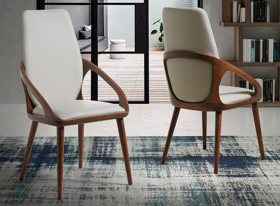 Chaise en bois de frêne couleur noyer et simili cuir blanc Niva - Photo n°2
