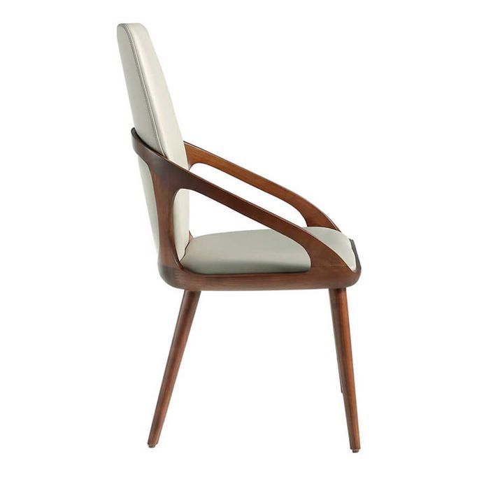 Chaise en bois de frêne couleur noyer et simili cuir blanc Niva - Photo n°6
