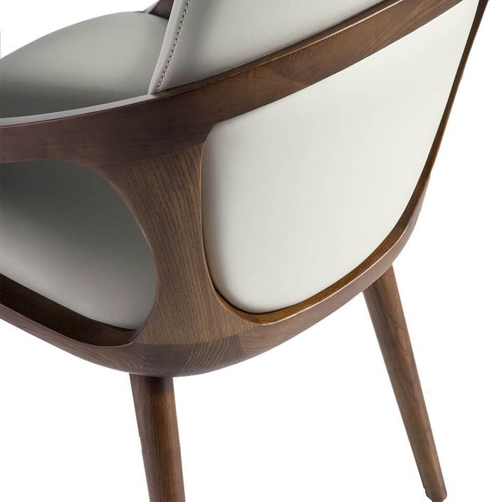 Chaise en bois de frêne couleur noyer et simili cuir blanc Niva - Photo n°8