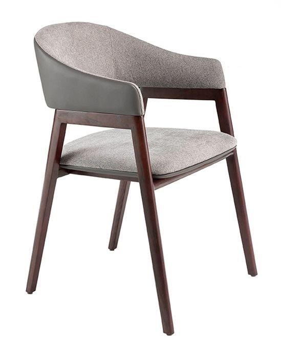 Chaise en bois de frêne couleur noyer et simili tissu gris Gaby - Photo n°1