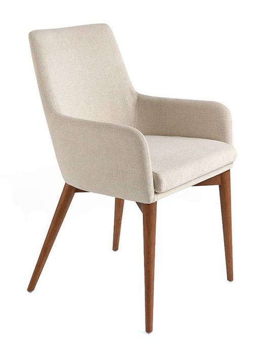 Chaise en bois de frêne couleur noyer et tissu beige Narda - Photo n°1