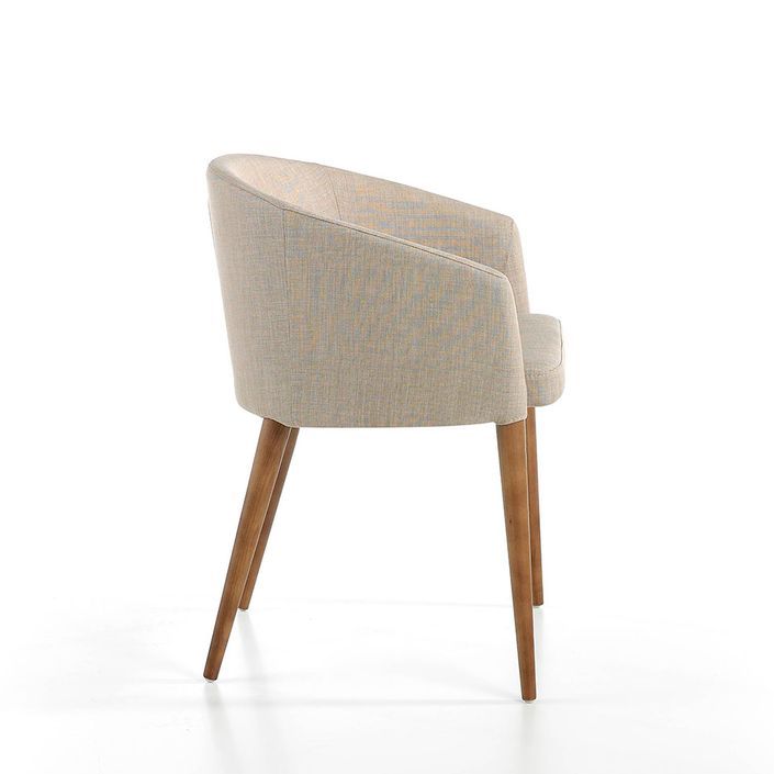 Chaise en bois de frêne et tissu beige Amandine - Lot de 2 - Photo n°5