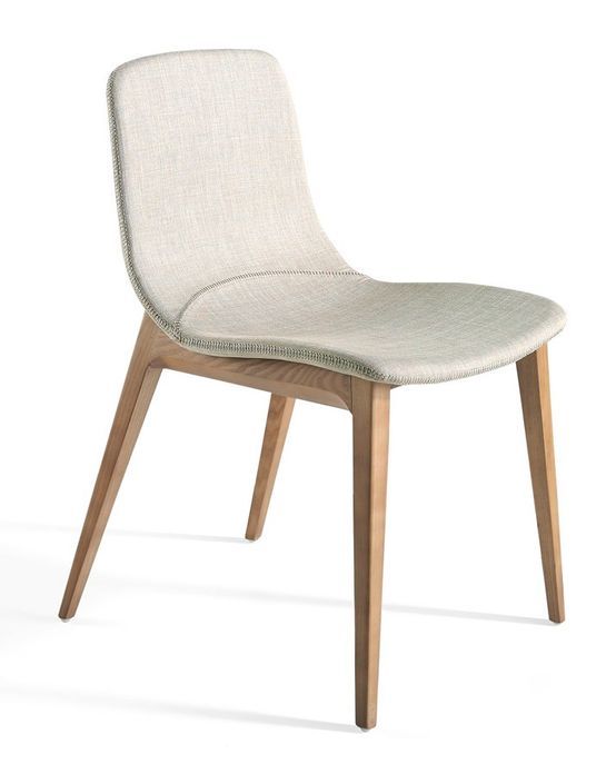 Chaise en bois de frêne et tissu beige Béa - Lot de 2 - Photo n°1