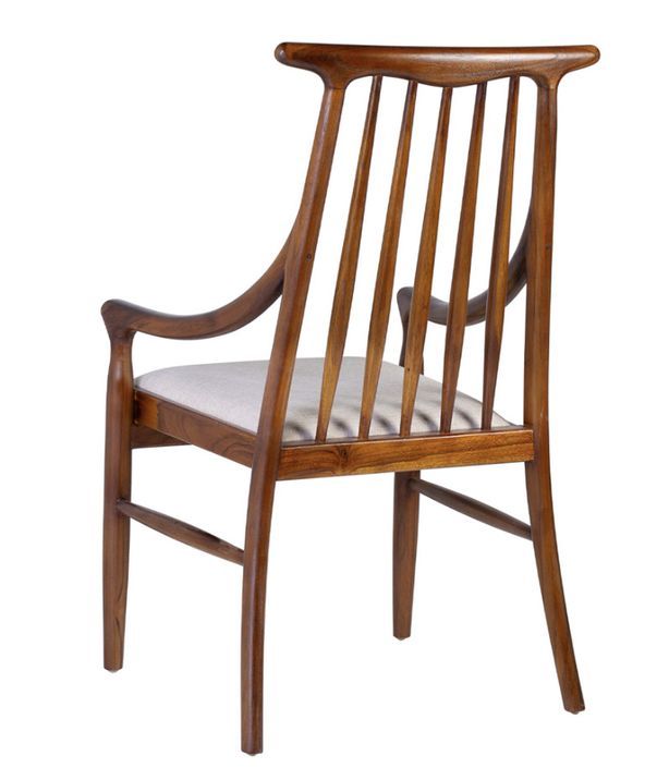 Chaise en bois massif marron et assise en tissu beige clair Bouka - Photo n°4