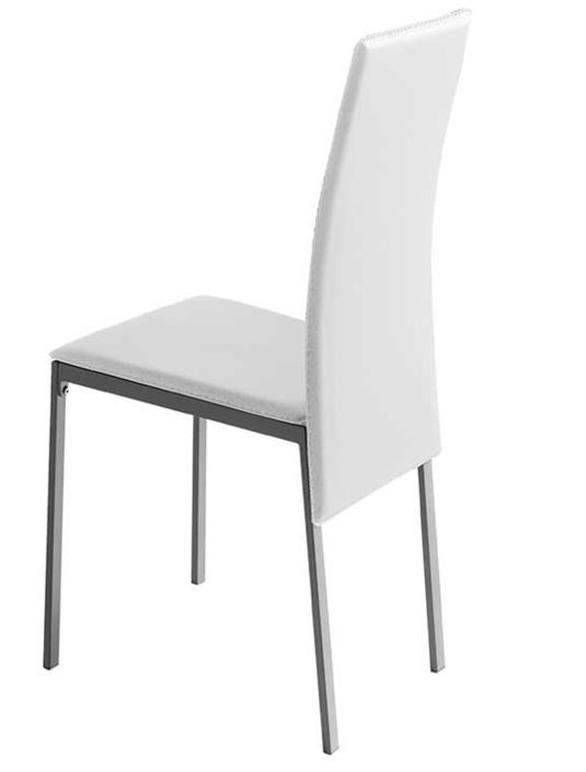 Chaise en simili cuir blanc et métal laquée gris argent - Photo n°2