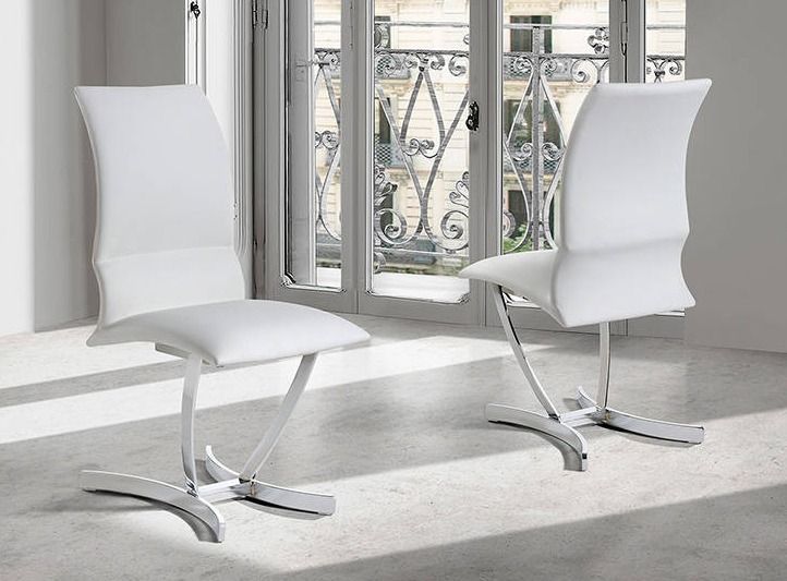 Chaise en similicuir blanc et pieds acier Camilo - Lot de 4 - Photo n°2