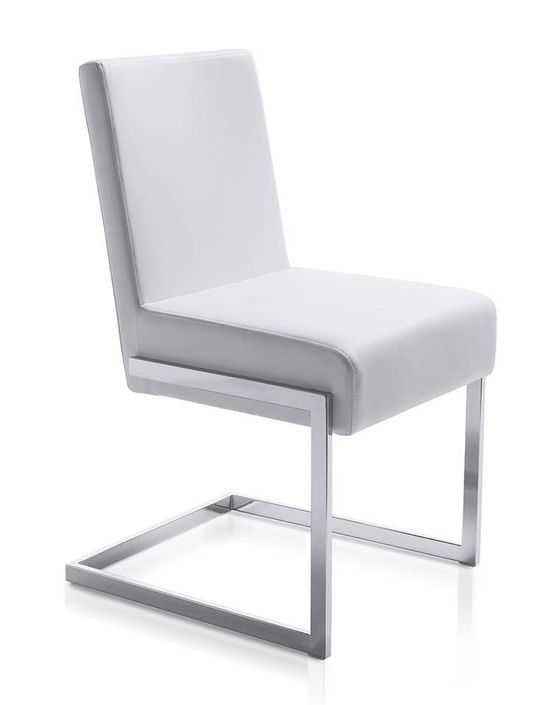 Chaise en similicuir blanc et pieds acier Gaston - Lot de 4 - Photo n°1
