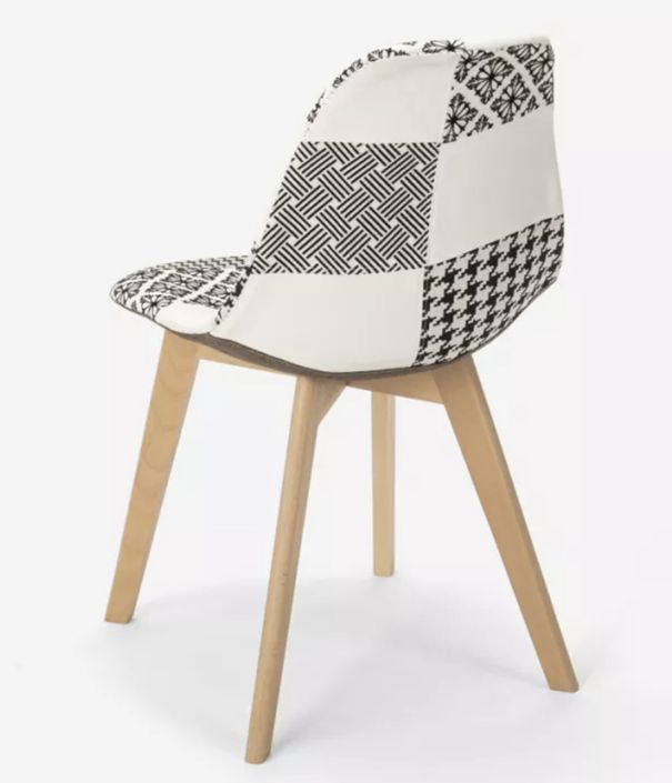 Chaise en tissu patchwork blanc, gris et pieds en bois naturel Vinto - Photo n°4