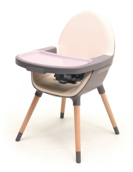 Chaise haute bébé tissu beige et pieds hêtre massif Essentiel - Photo n°3