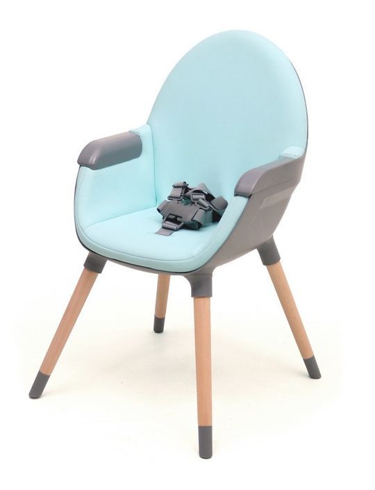 Chaise haute bébé tissu bleu et pieds hêtre massif Essentiel - Photo n°4
