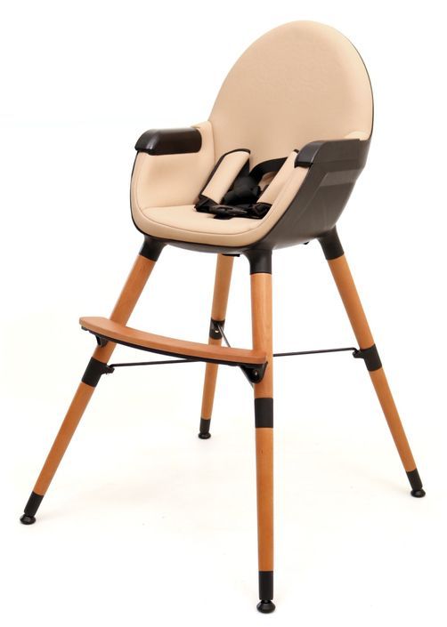 Chaise haute bébé tissu marron et pieds hêtre massif Confort - Photo n°2
