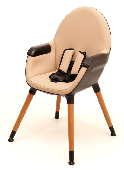 Chaise haute bébé tissu marron et pieds hêtre massif Confort - Photo n°3