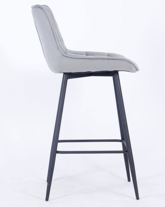 Chaise haute capitonnée velours gris et pieds acier noir Louva - Lot de 2 - Photo n°2