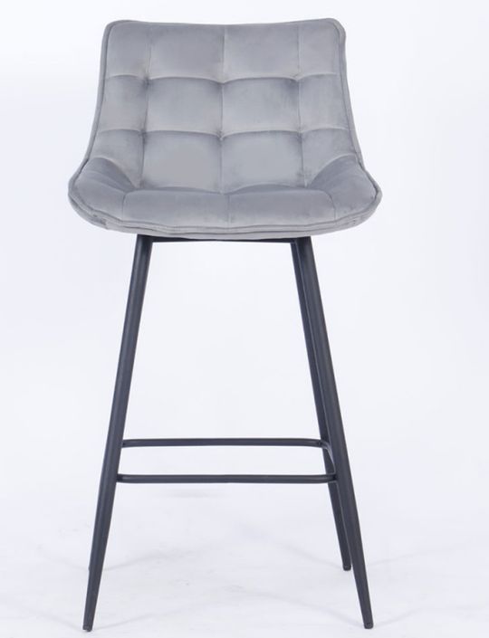 Chaise haute capitonnée velours gris et pieds acier noir Louva - Lot de 2 - Photo n°3