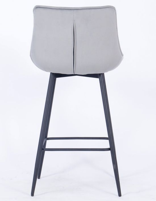 Chaise haute capitonnée velours gris et pieds acier noir Louva - Lot de 2 - Photo n°5