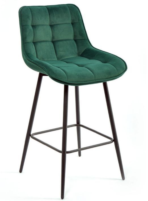 Chaise haute capitonnée velours vert et pieds acier noir Louva - Lot de 2 - Photo n°1