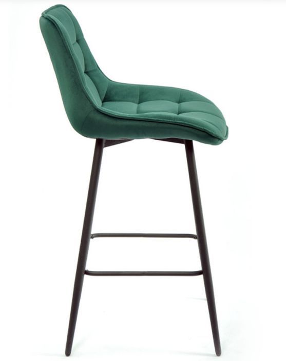 Chaise haute capitonnée velours vert et pieds acier noir Louva - Lot de 2 - Photo n°2