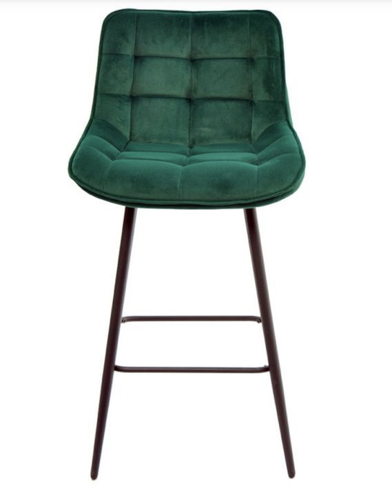 Chaise haute capitonnée velours vert et pieds acier noir Louva - Lot de 2 - Photo n°3
