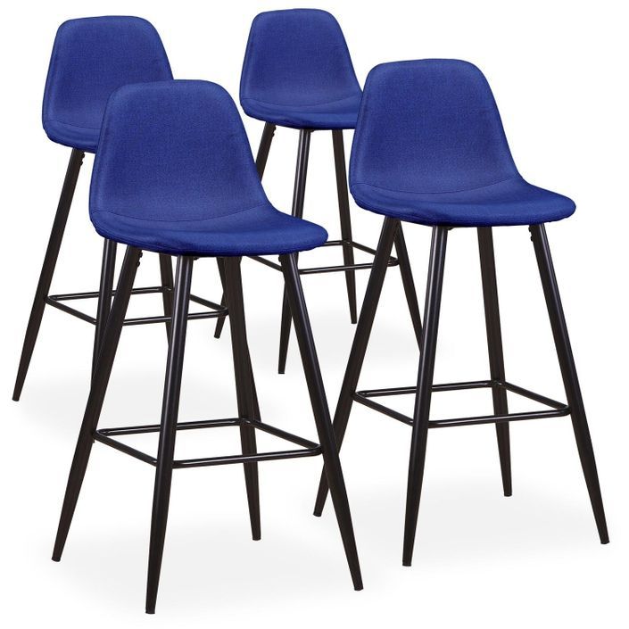 Chaise haute de bar tissu bleu Kofy - Lot de 4 - Photo n°1