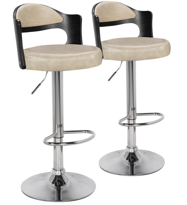 Chaise haute moderne similicuir crème et noir Buli - Lot de 2 - Photo n°1