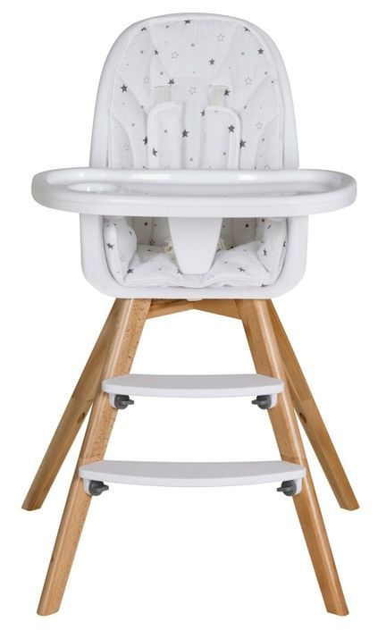 Chaise haute tissu blanc et pieds hêtre massif clair Holly - Photo n°2