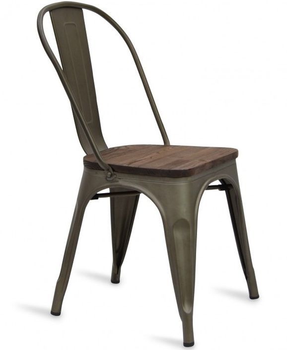 Chaise industrielle acier bronze et bois massif Woody - Photo n°1