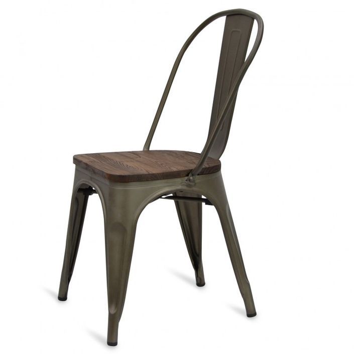 Chaise industrielle acier bronze et bois massif Woody - Photo n°4