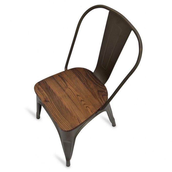 Chaise industrielle acier bronze et bois massif Woody - Photo n°5