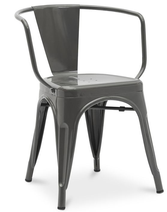 Chaise industrielle avec accoudoirs acier brillant Poka - Haut de gamme - Photo n°1