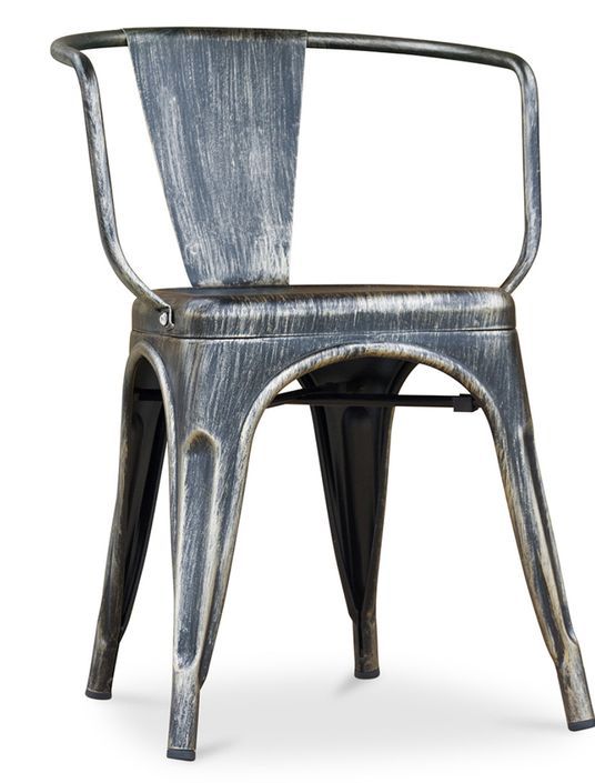 Chaise industrielle avec accoudoirs acier vieilli brillant Poka - Haut de gamme - Photo n°1
