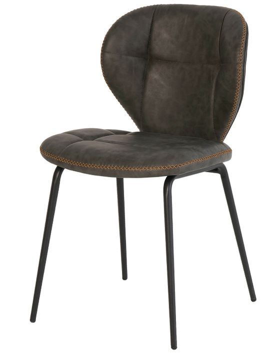 Chaise industrielle similicuir gris vieilli et pieds métal noir Dika - Photo n°1