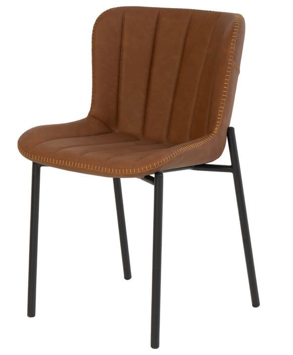 Chaise industrielle similicuir marron et pieds métal noir Mika - Photo n°1
