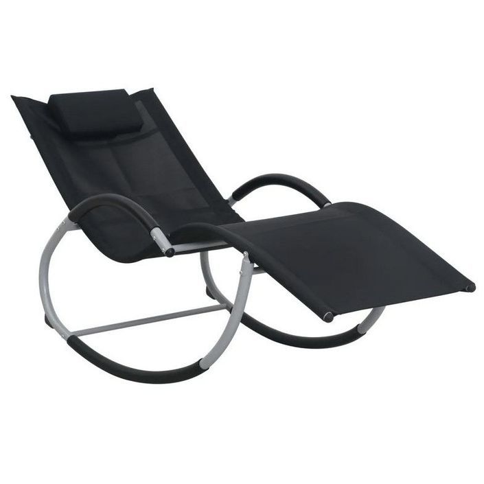 Chaise longue à bascule textilène noir et métal gris Tinoo - Photo n°1