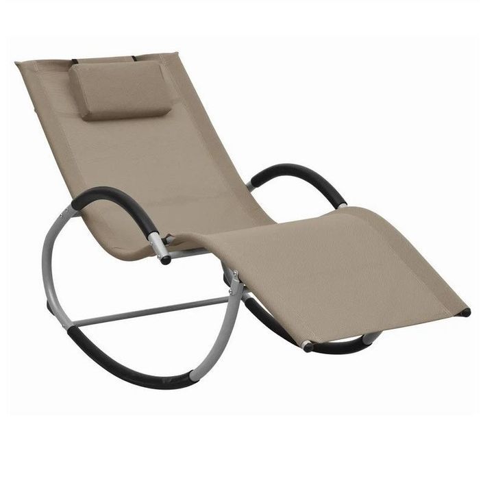 Chaise longue à bascule textilène taupe et métal gris Tinoo - Photo n°1