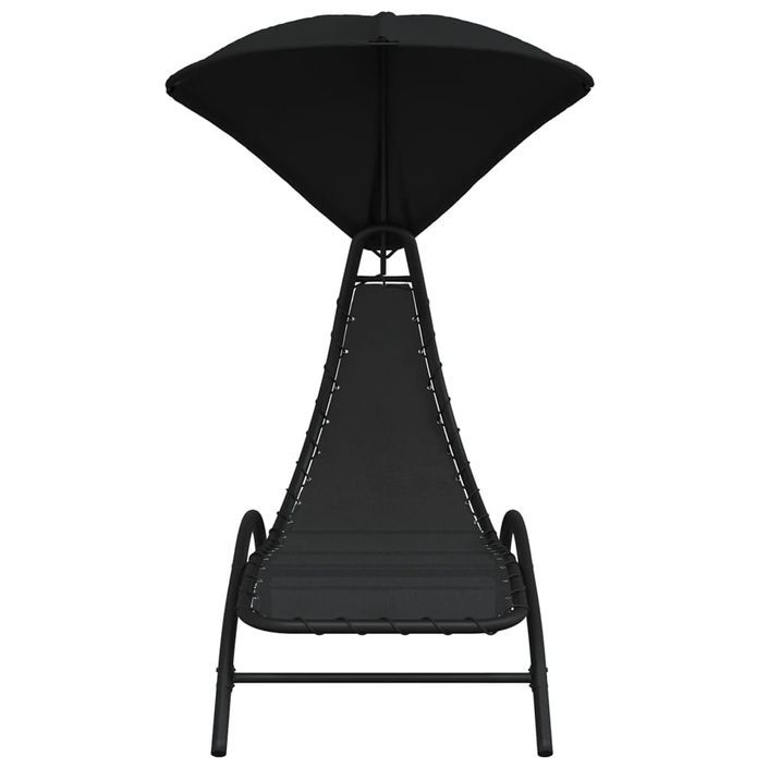 Chaise longue avec auvent noir 167x80x195 cm tissu et acier - Photo n°3