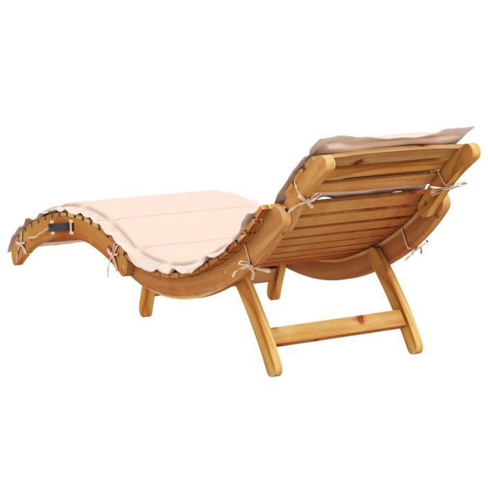 Chaise longue avec coussin beige bois d'acacia solide - Photo n°4