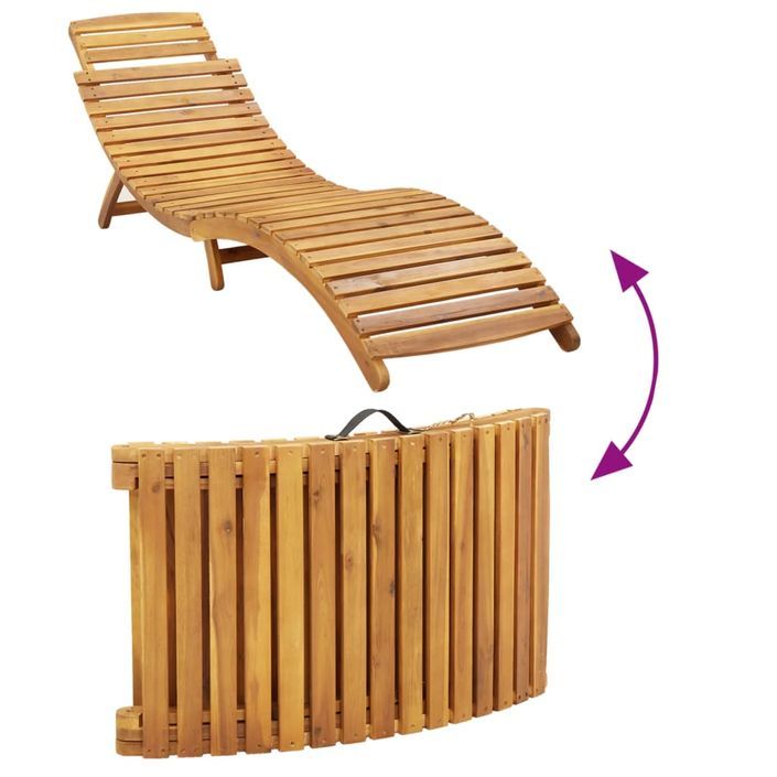 Chaise longue avec coussin beige bois d'acacia solide - Photo n°5