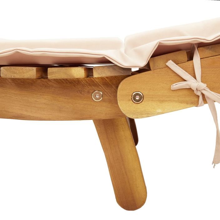 Chaise longue avec coussin beige bois d'acacia solide - Photo n°6