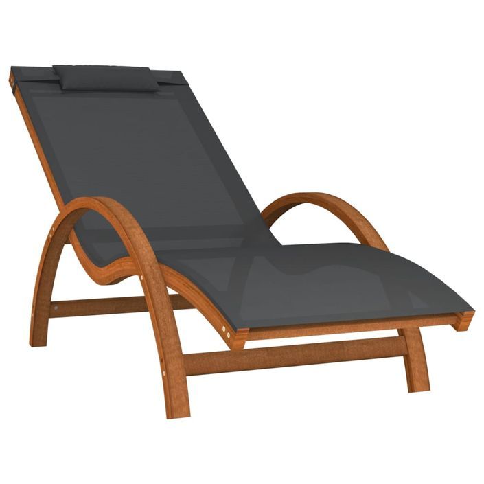 Chaise longue avec coussin gris textilène/bois massif peuplier - Photo n°2
