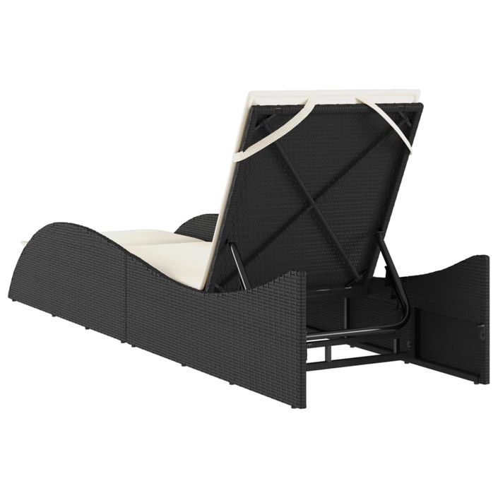 Chaise longue avec coussin noir 60x205x73 cm résine tressée - Photo n°6