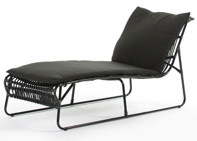 Chaise longue avec coussin rotin synthétique et métal noir Cassia - Photo n°1