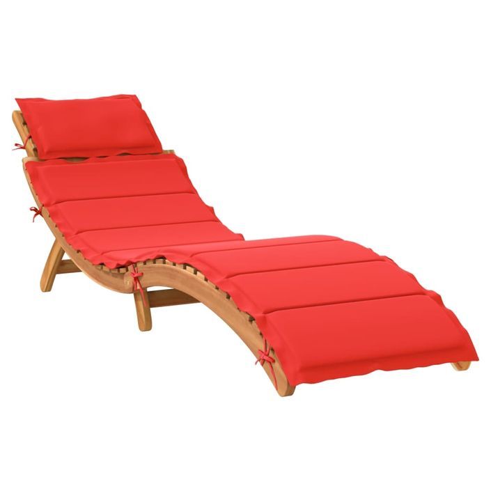 Chaise longue avec coussin rouge bois d'acacia solide - Photo n°2