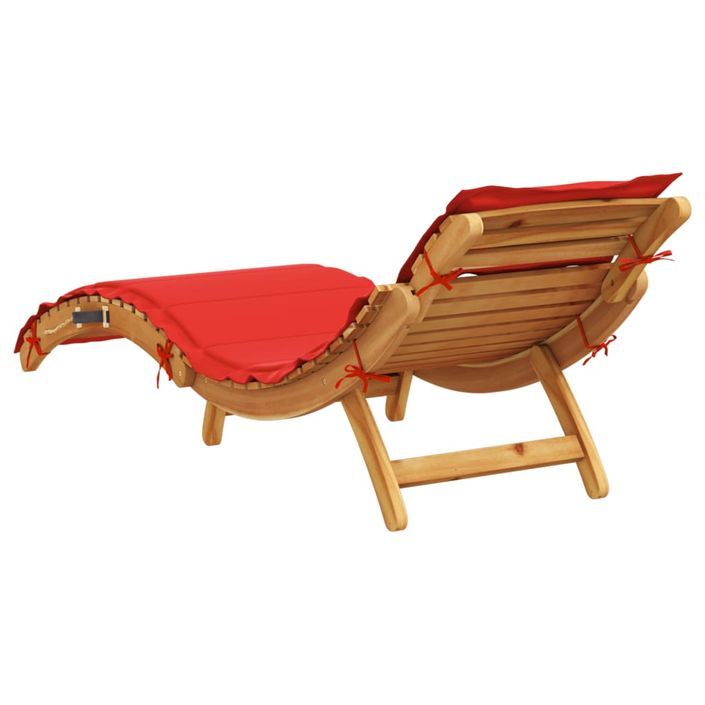 Chaise longue avec coussin rouge bois d'acacia solide - Photo n°5