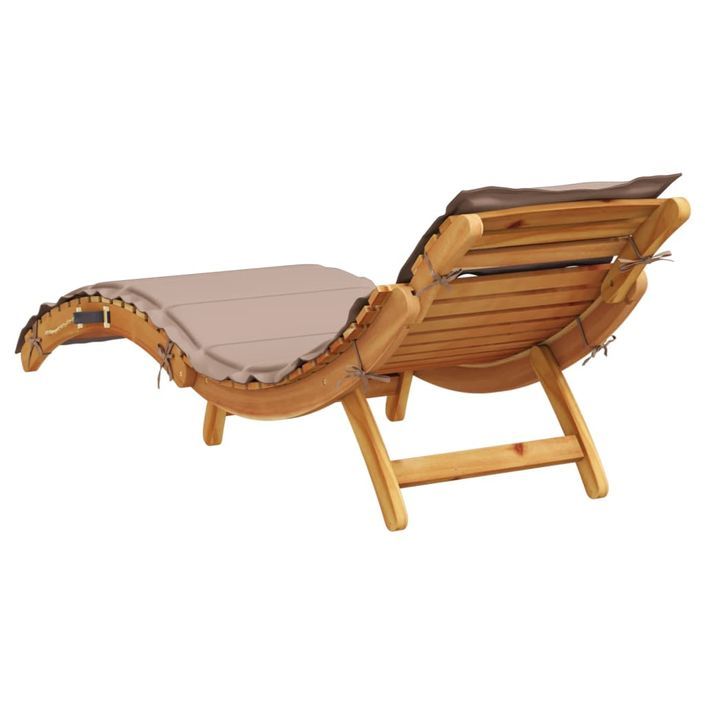 Chaise longue avec coussin taupe bois d'acacia solide - Photo n°5