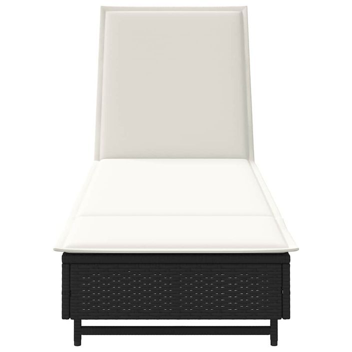 Chaise longue avec roues et coussin noir résine tressée - Photo n°6